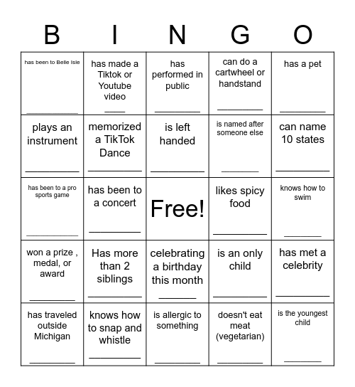 Get To Know You Bingo Card