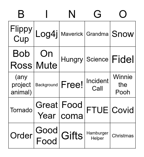 Year End Bingo Card