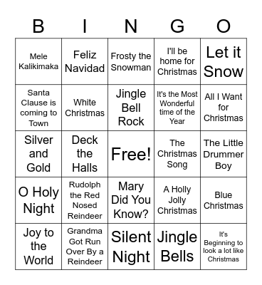 Christmas Music Bingo Card
