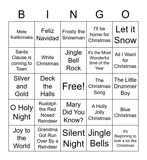 Christmas Music Bingo Card