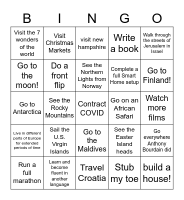 Wanna Do !1 Bingo Card
