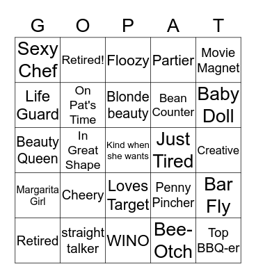 Pat's Retirement Bingo Game Bingo Card
