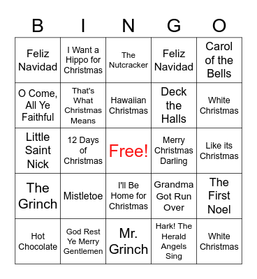 Christmas Music Bingo Card