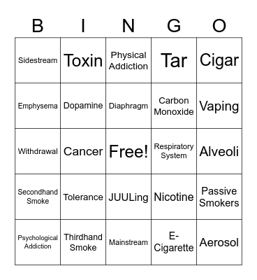 Tobacco Bingo Card