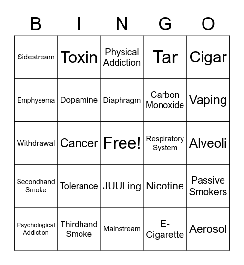 Tobacco Bingo Card