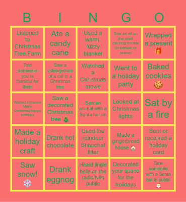 Lipfam Holiday Blackout Bingo Card