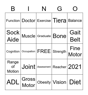 Occupational Therapy Bingo Card