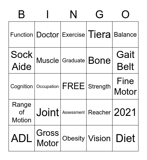 Occupational Therapy Bingo Card