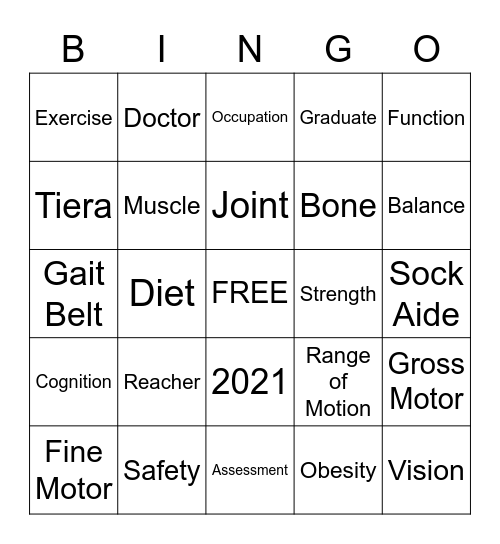 Occupational Therapy Bingo Card