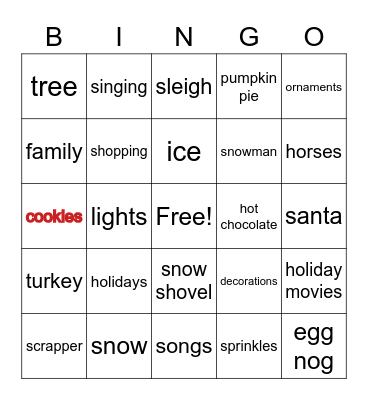 Holiday Celebration Bingo Card