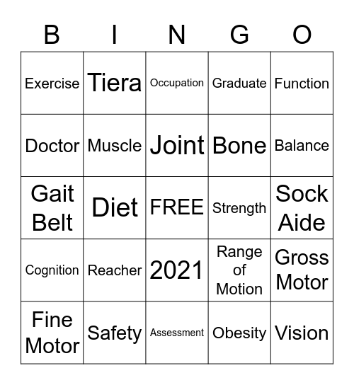 Occupational Therapy Bingo Card