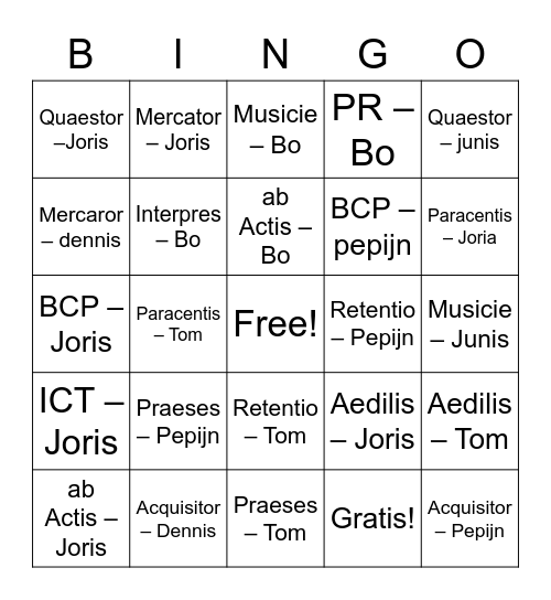 Kaart Peter Bingo Card