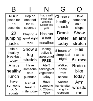 Fitness Bingo Card
