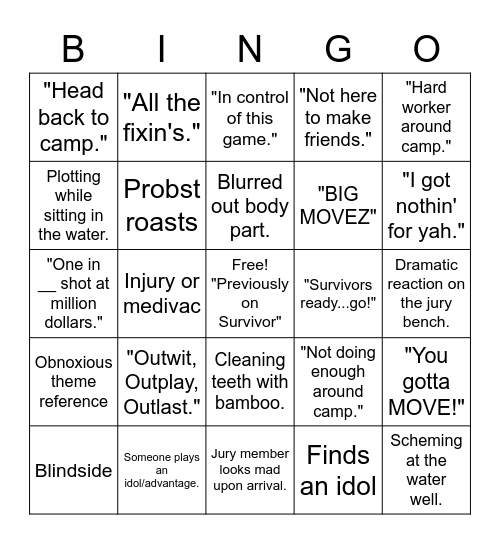 Survivor Bingo Card