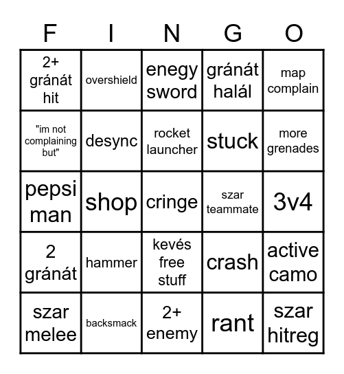 Ferenc halo bingó azaz a fingo Bingo Card