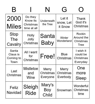 Juke box Bingo Card