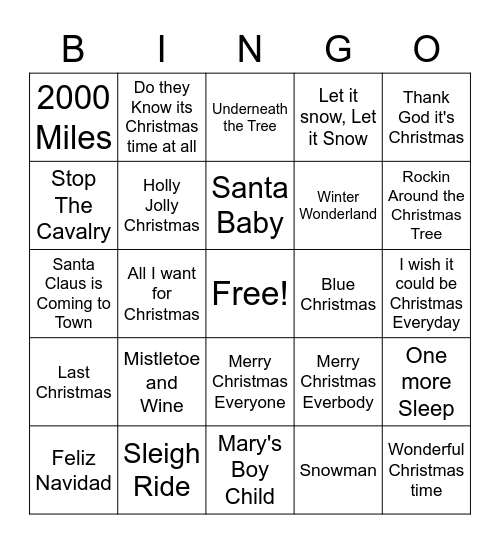 Juke box Bingo Card