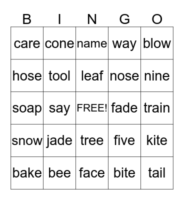 Phonics Bingo Card