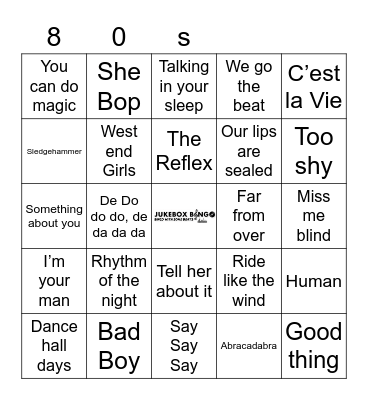 JukeBox Bingo   80s Bingo Card