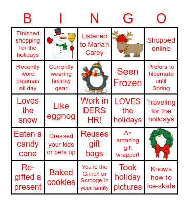 DERS HR - Winter Bingo Card