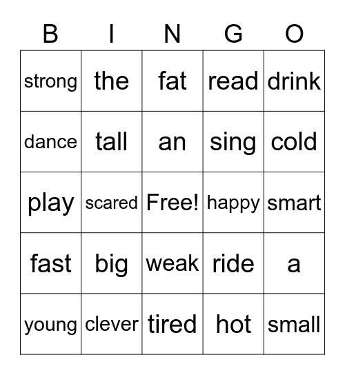 ADJECTIVES AND MORE Bingo Card