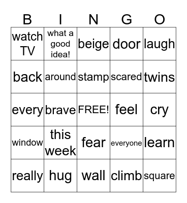 Bingo for Dasha Bingo Card