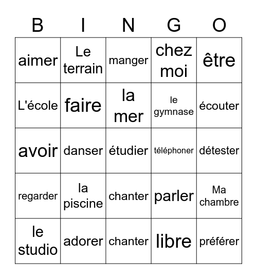 french verbs Bingo Card