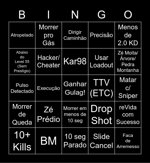 Warzone Bingo Card