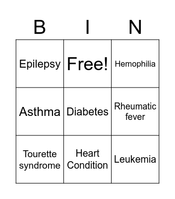 Other Health Impairments Bingo Card