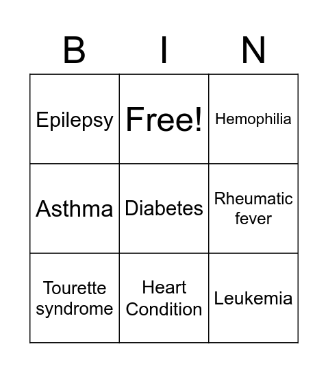 Other Health Impairments Bingo Card