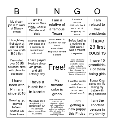 Fun Fact Bingo Card
