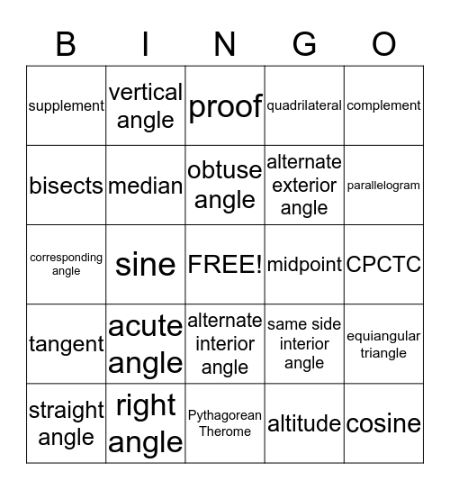 Geometry Final Bingp Bingo Card