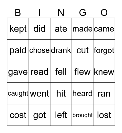 Past Simple Bingo Card
