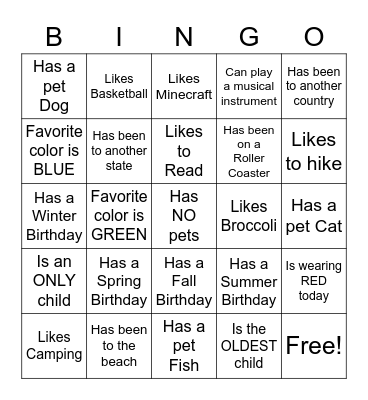 Spencer's Get to Know You Bingo Card