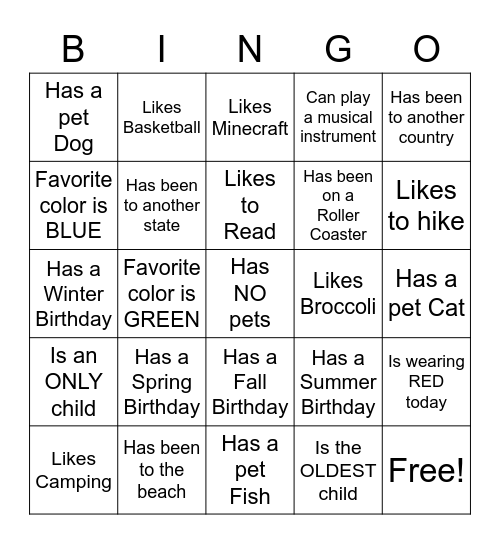 Spencer's Get to Know You Bingo Card