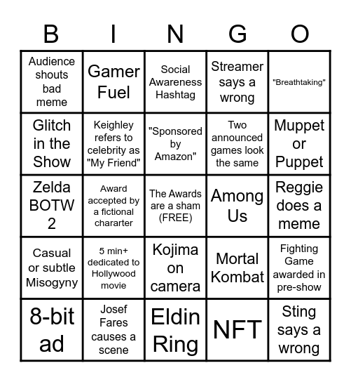 --- The Game Awards --- Bingo Card