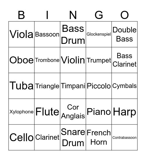 Instruments of the Symphony Orchestra Bingo Card
