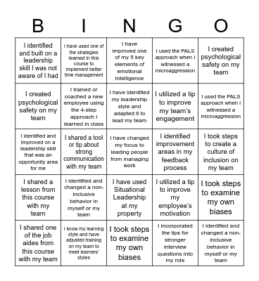 Leadership Academy Application Bingo Card