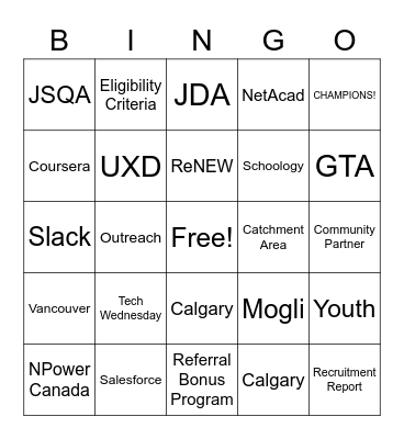 NPower Canada Christmas Party Bingo Card