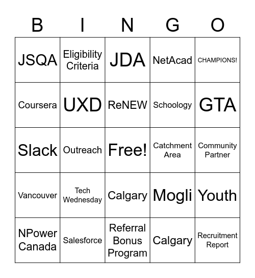 NPower Canada Christmas Party Bingo Card