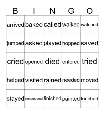 Past Simple Regular Verbs Bingo Card