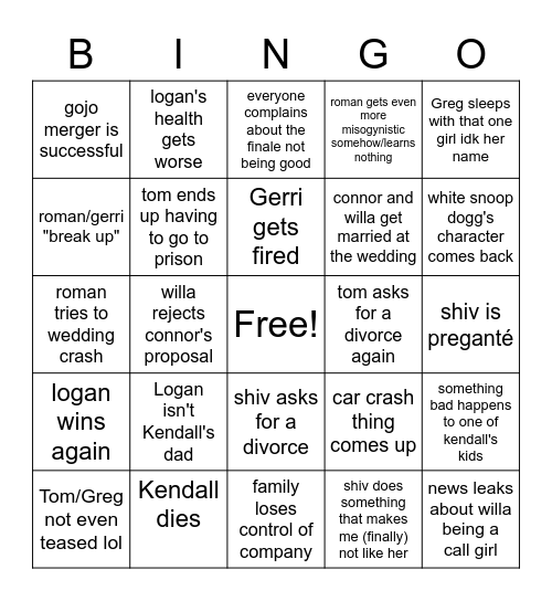 succession finale (realistic) Bingo Card