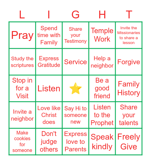 Share the Light of Christ Bingo Card