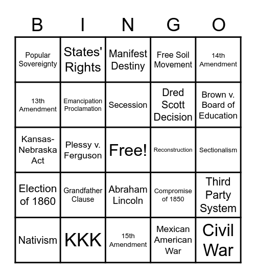 Unit 5 Bingo Card