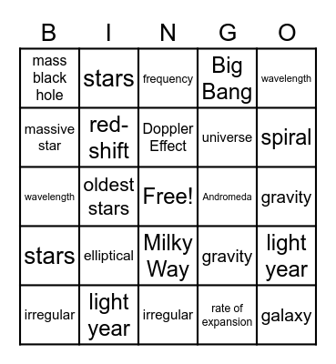 Our Universe Bingo Card