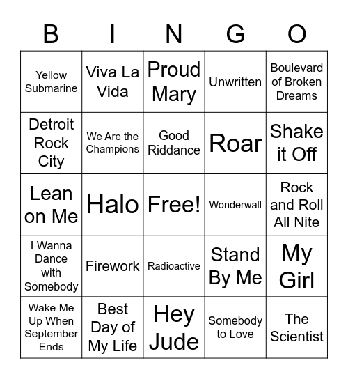 Music Bingo Card