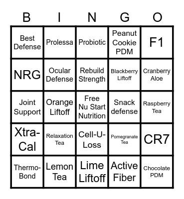 Nu Start Nutrition Bingo Card