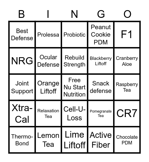 Nu Start Nutrition Bingo Card