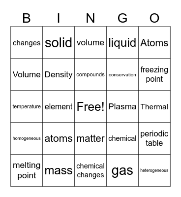 matter Bingo Card