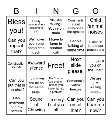 Conference Call Bingo Card